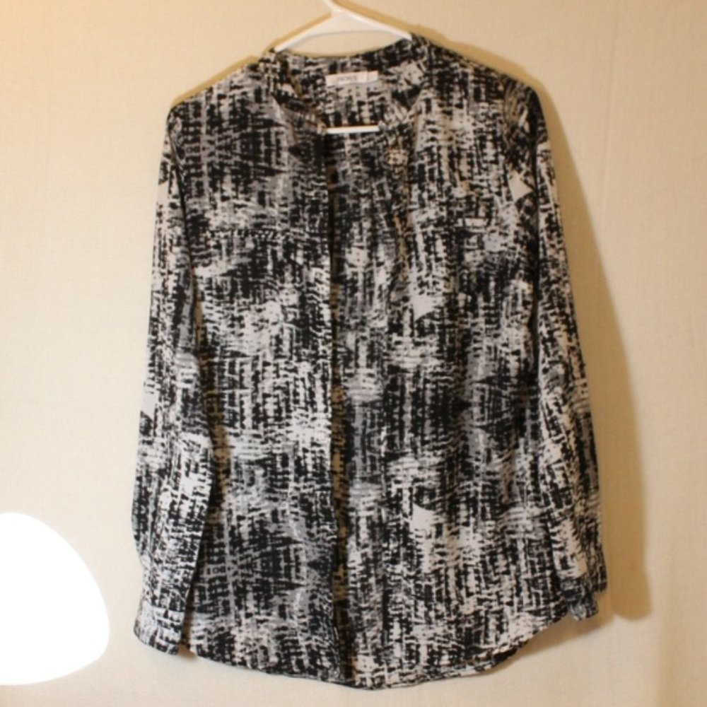 Rickis Womens Size 2 XS Black  Abstract Popover Tunic Long Sleeve Blouse EUC